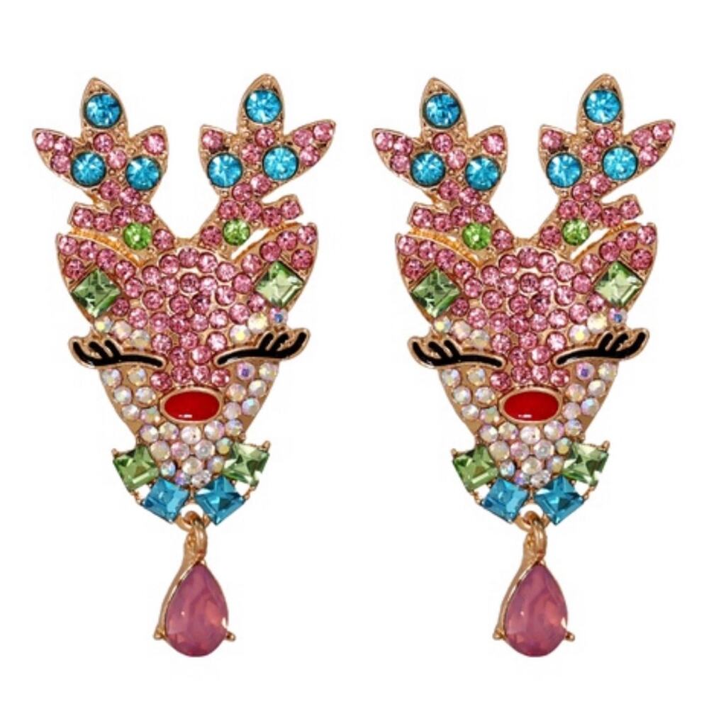 Reindeer Crystal Earrings Christmas